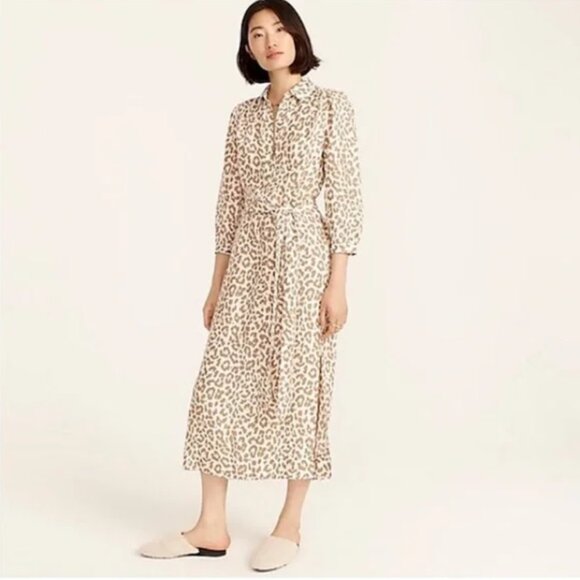 J.Crew Tie Waist Shirt Dress in Leopard Print - Size 0 - Picture 1 of 11